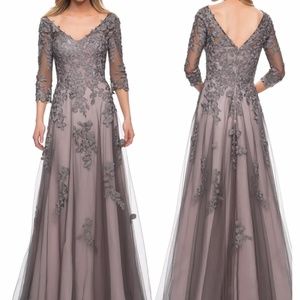 La Femme Lace & Tulle A-Line Gown